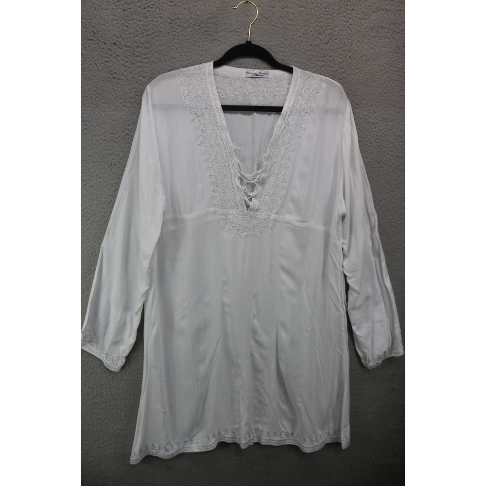 Maison De Marrakech Long Bell Sleeves Embellished White Tunic-XL-Designer